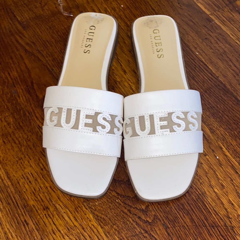 Guess White Slide Sandals with Logo Chic